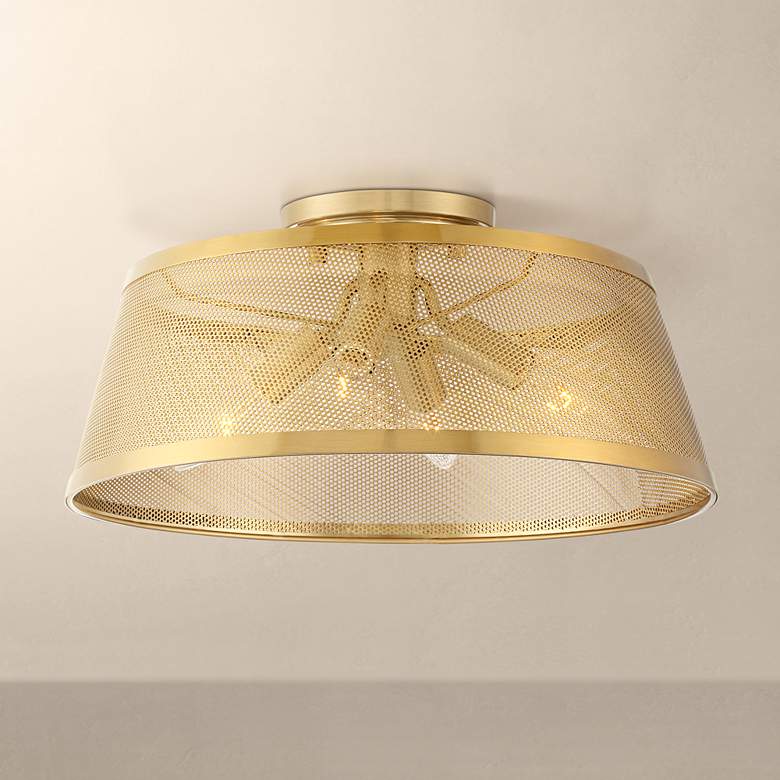 Image 1 Possini Euro Design Sophie 16 inchW Warm Gold Mesh Ceiling Light