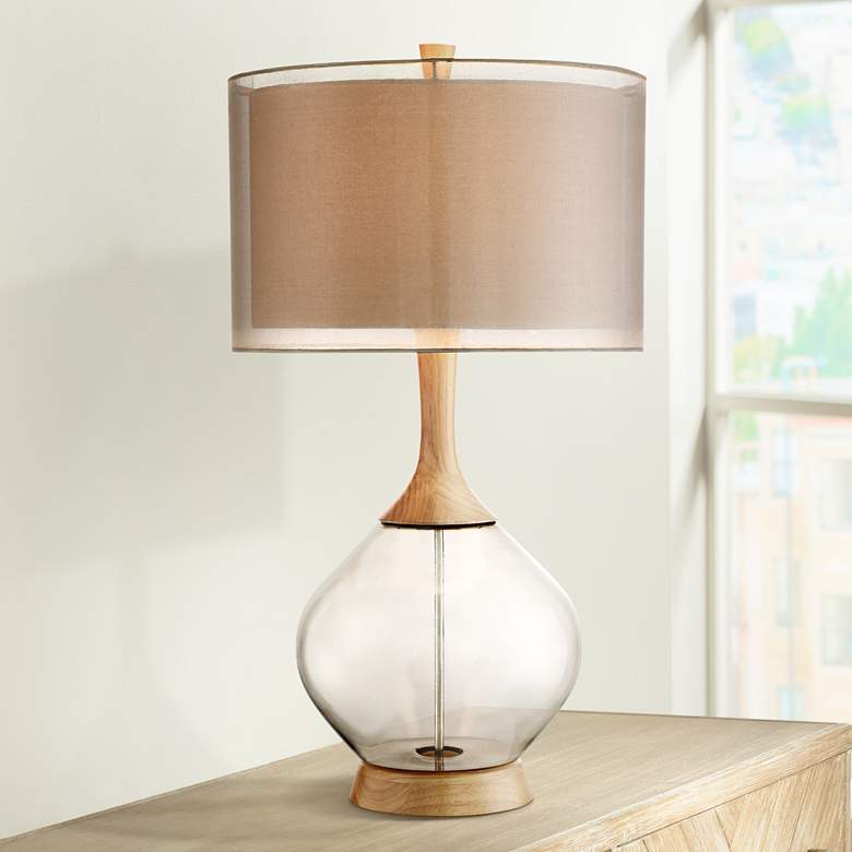 Image 1 Possini Euro Design Swift Modern Wood and Glass Table Lamp