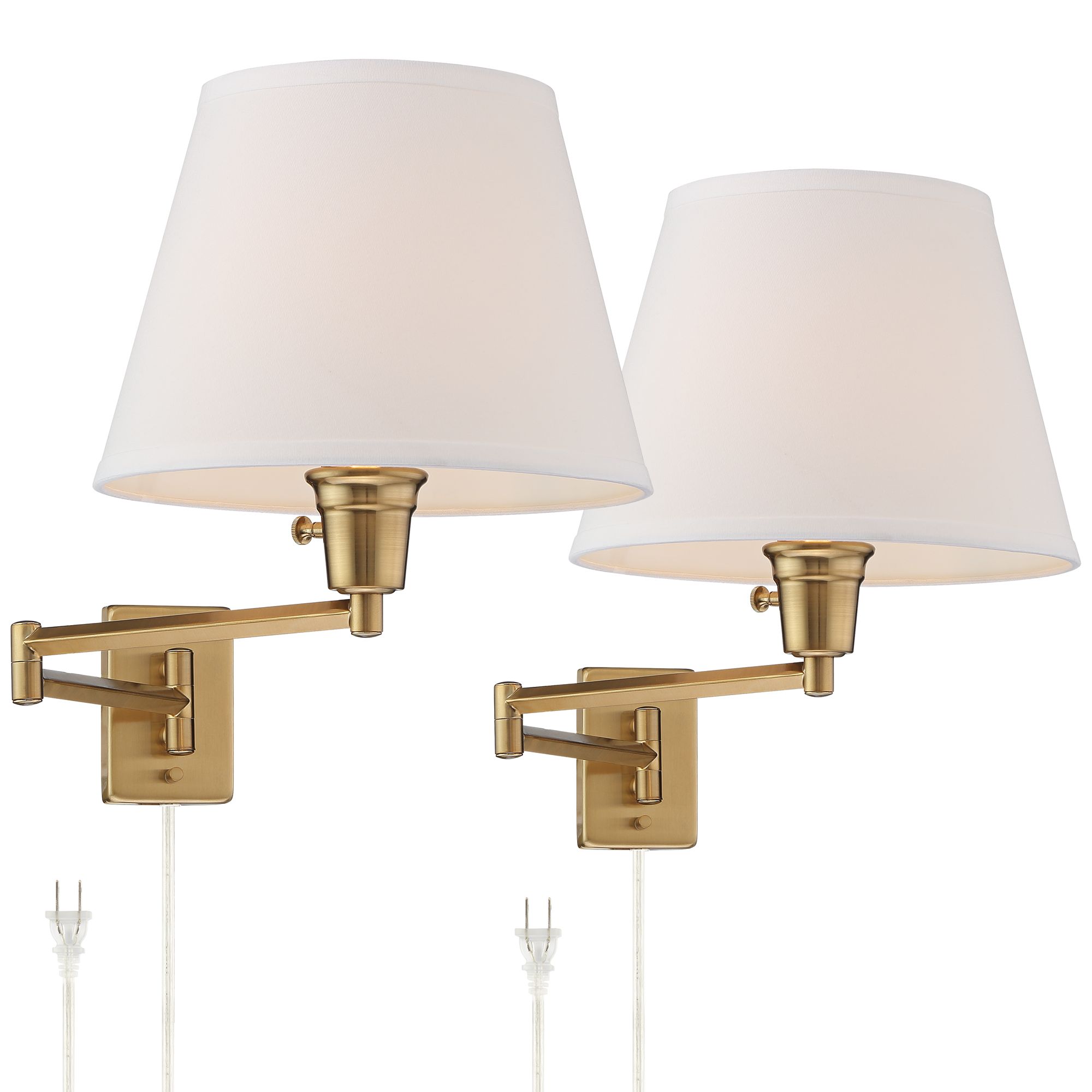 Image 3 Possini Euro Design Valentine Warm Gold Swing Arm Plug-In Wall Lamps Set/2