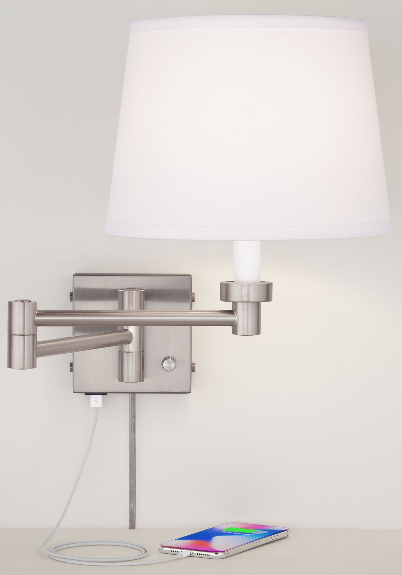 Image 3 Possini Euro Design Vero Br. Nickel Modern Swing Arm USB Plug-In Wall Lamp more views