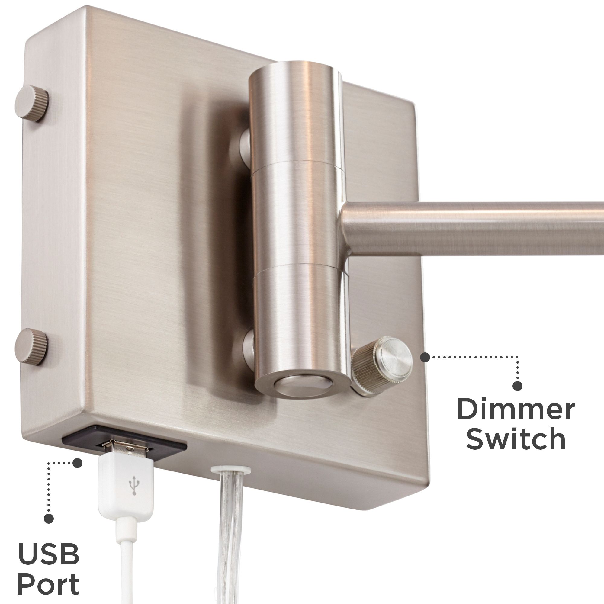 Image 5 Possini Euro Design Vero Br. Nickel Modern Swing Arm USB Plug-In Wall Lamp more views