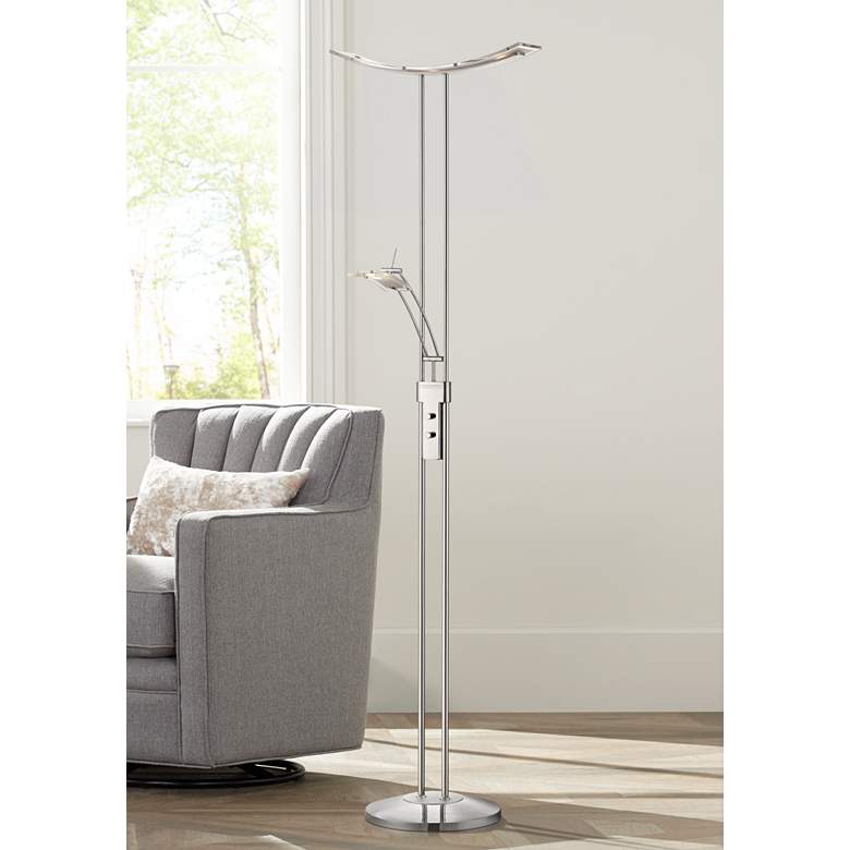 Image 1 Possini Euro Design Vicina Chrome LED Torchiere Floor Lamp