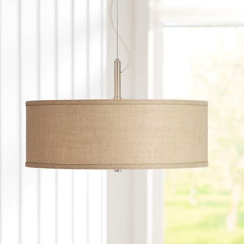 Image 1 Possini Euro Design Woven Burlap 20 inch Wide Modern Pendant Chandelier