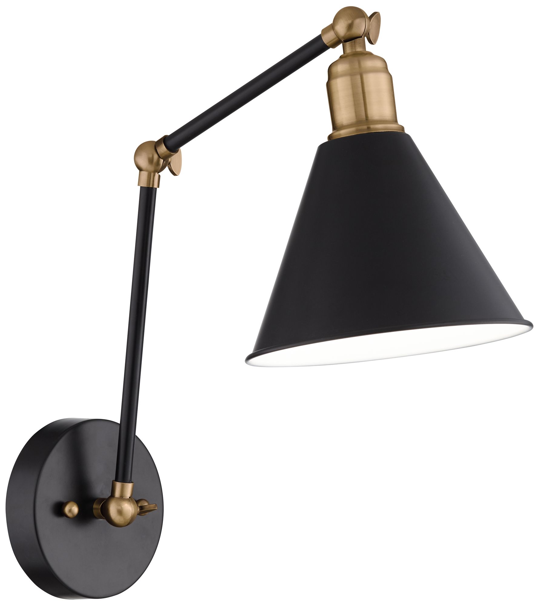 Image 2 Possini Euro Design Wray Black/Antique Brass Adjustable Hardwire Wall Lamp