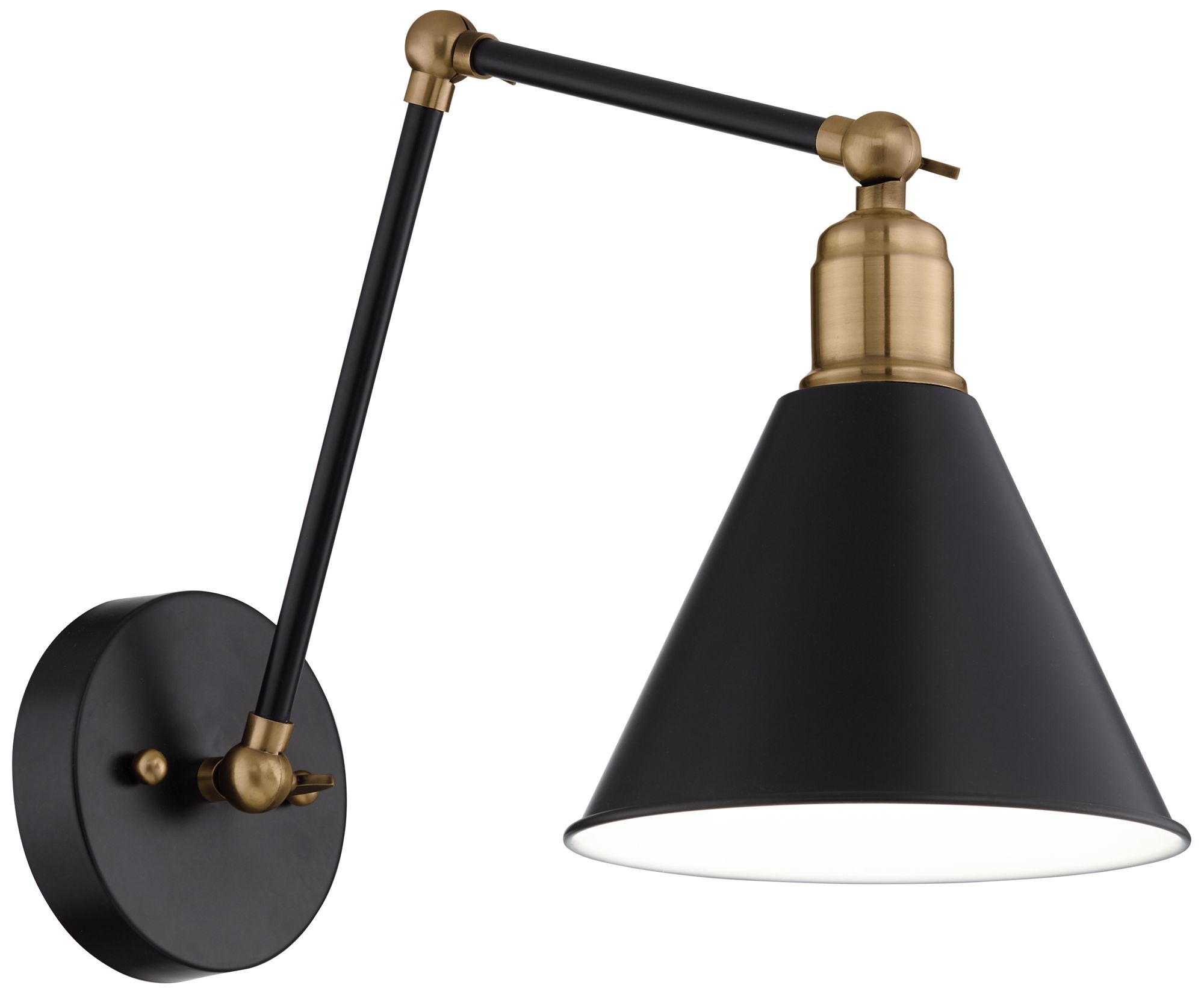 Image 6 Possini Euro Design Wray Black/Antique Brass Adjustable Hardwire Wall Lamp more views