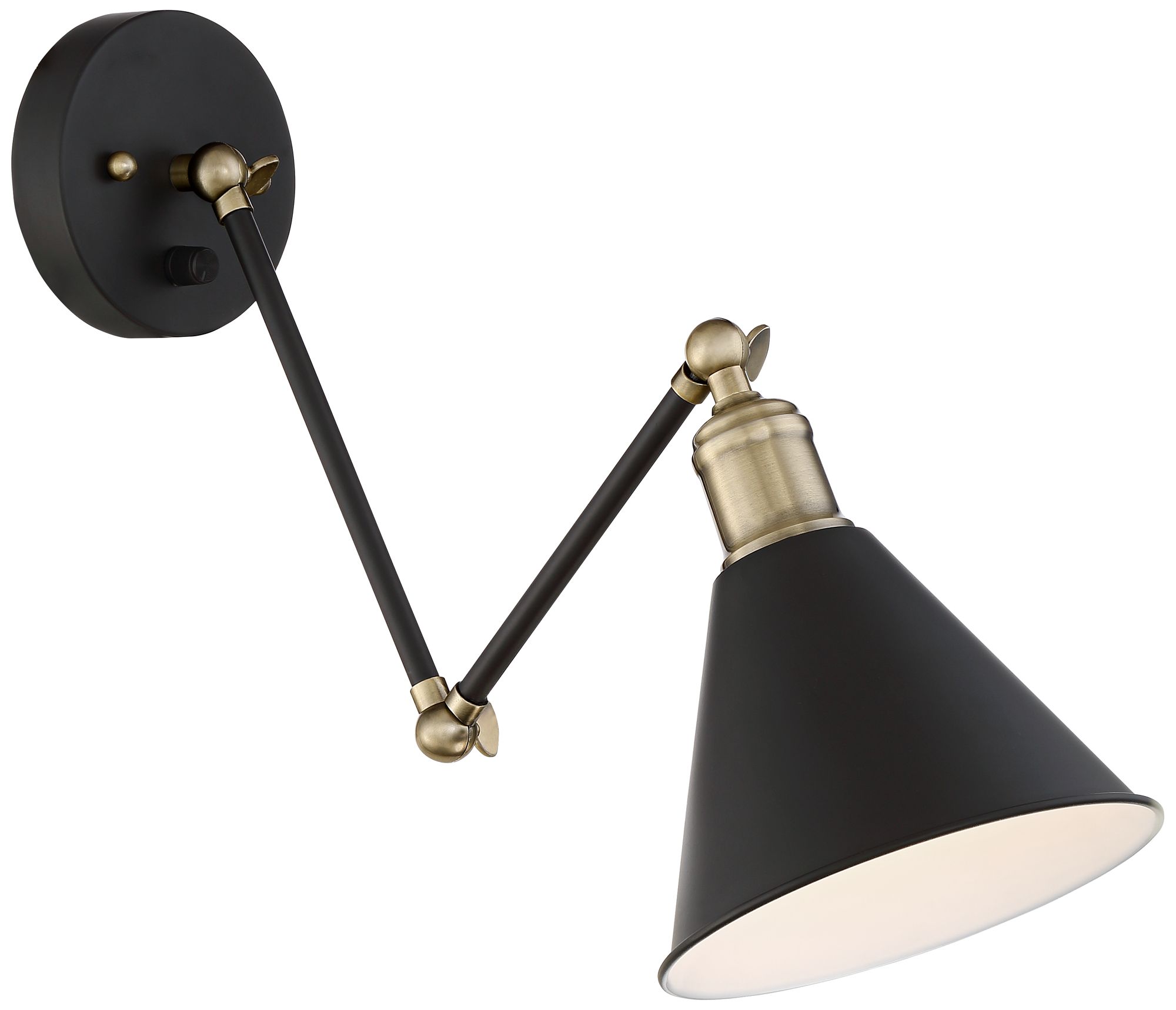 Possini Euro Design Wray Black/Antique Brass Plug-In Wall Lamps Set of 2 in scene