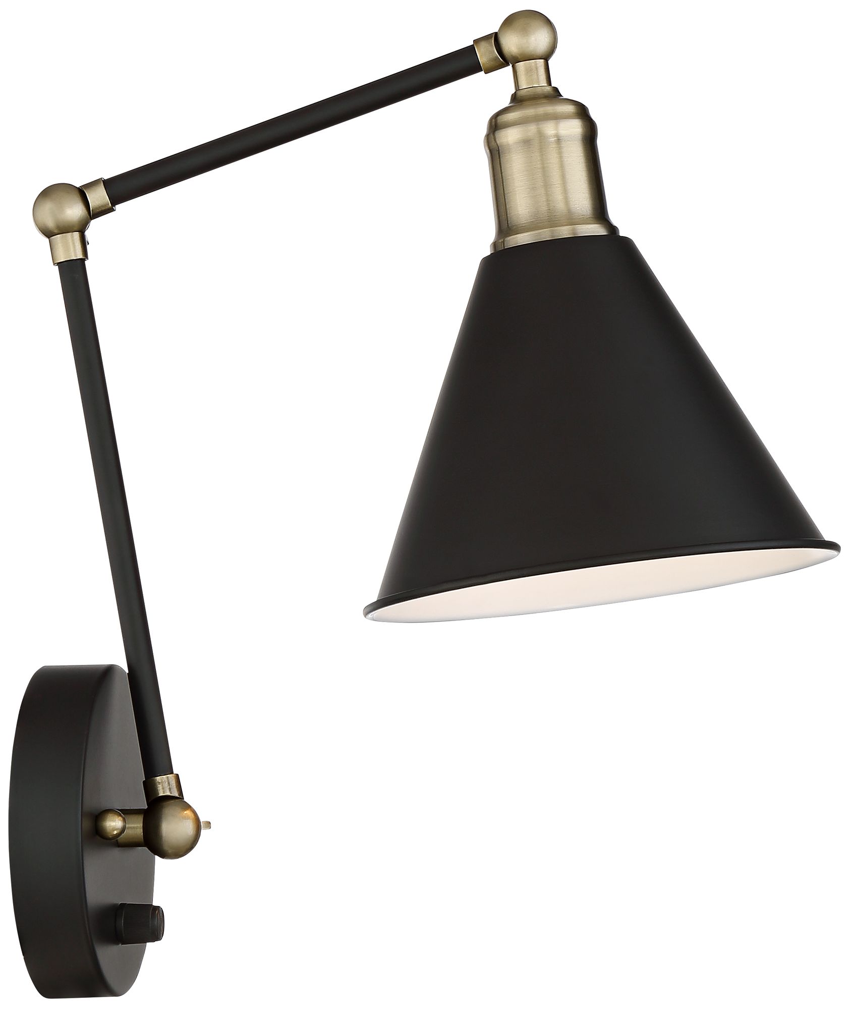 Possini Euro Design Wray Black/Antique Brass Plug-In Wall Lamps Set of 2 in scene