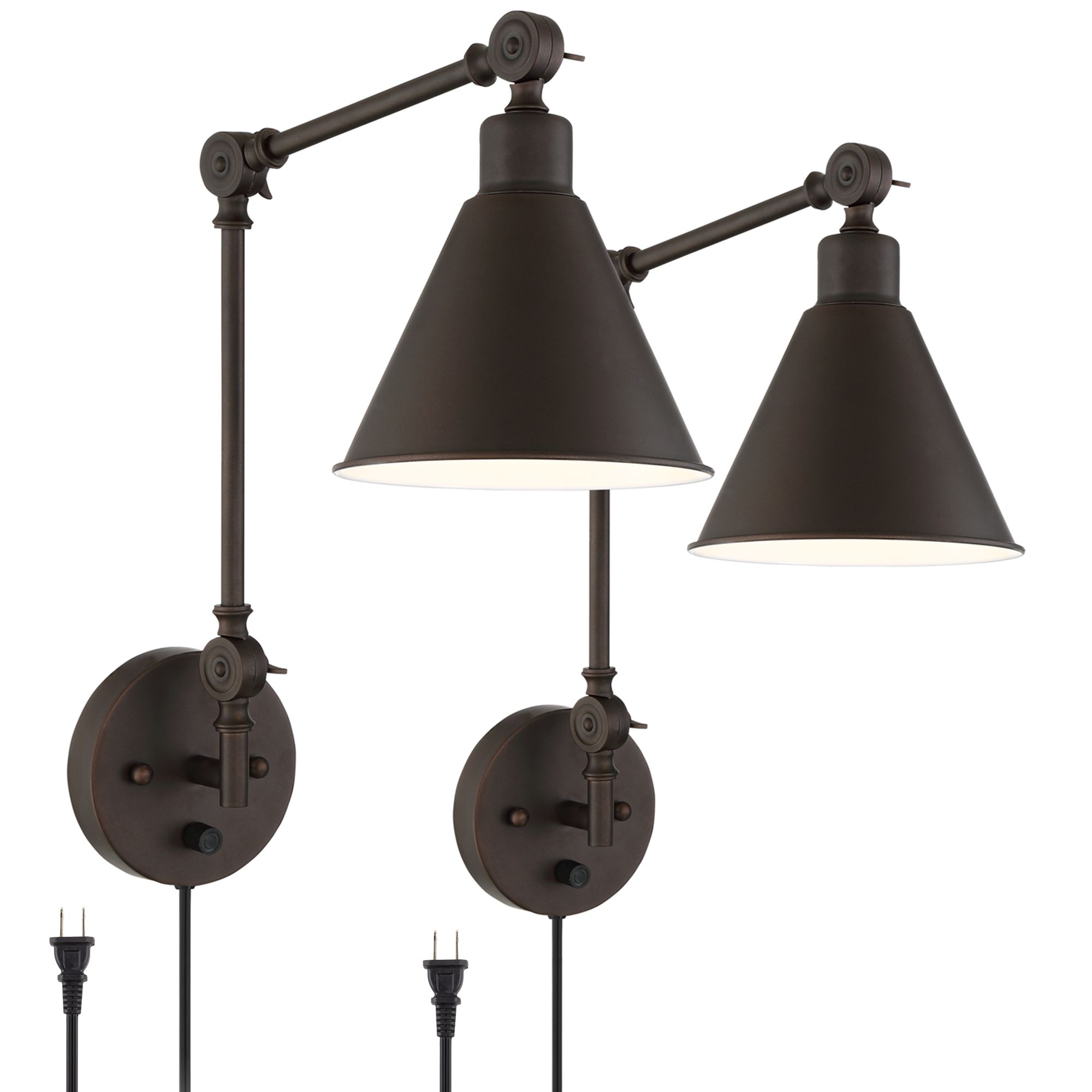 Image 2 Possini Euro Design Wray Bronze Metal Adj. Plug-In Wall Lamps Set of 2