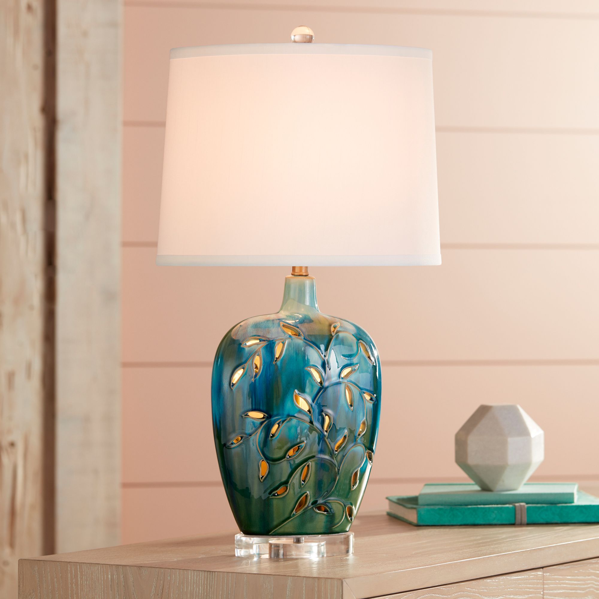 Possini Euro Devan 24 1/2" Blue Ceramic Night Light Lamps Set of 2