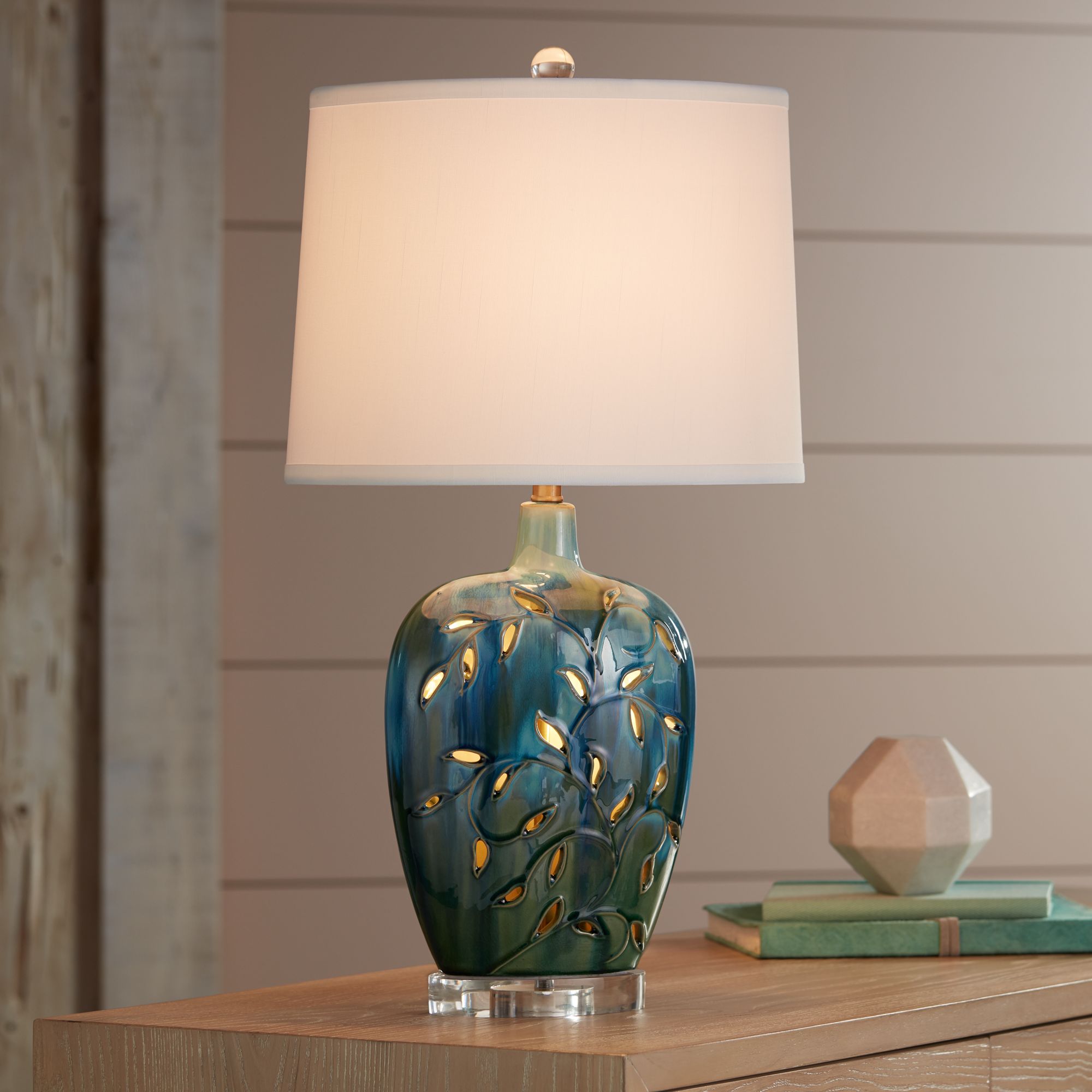 Image 3 Possini Euro Devan Vines 24 1/2" Blue Ceramic Lamp with Night Light more views