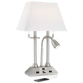 Image2 of Possini Euro Dexter 26" Nickel Desk Lamp with USB Port and Outlets