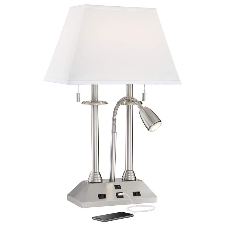 Image 2 Possini Euro Dexter 26" Nickel Desk Lamp with USB Port and Outlets
