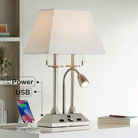 Image1 of Possini Euro Dexter 26" Nickel Desk Lamp with USB Port and Outlets