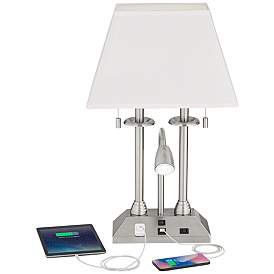 Image3 of Possini Euro Dexter 26" Nickel Desk Lamp with USB Port and Outlets more views