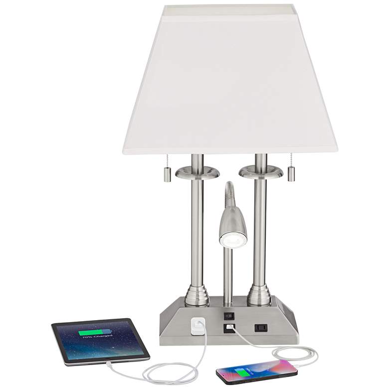 Image 3 Possini Euro Dexter 26" Nickel Desk Lamp with USB Port and Outlets more views
