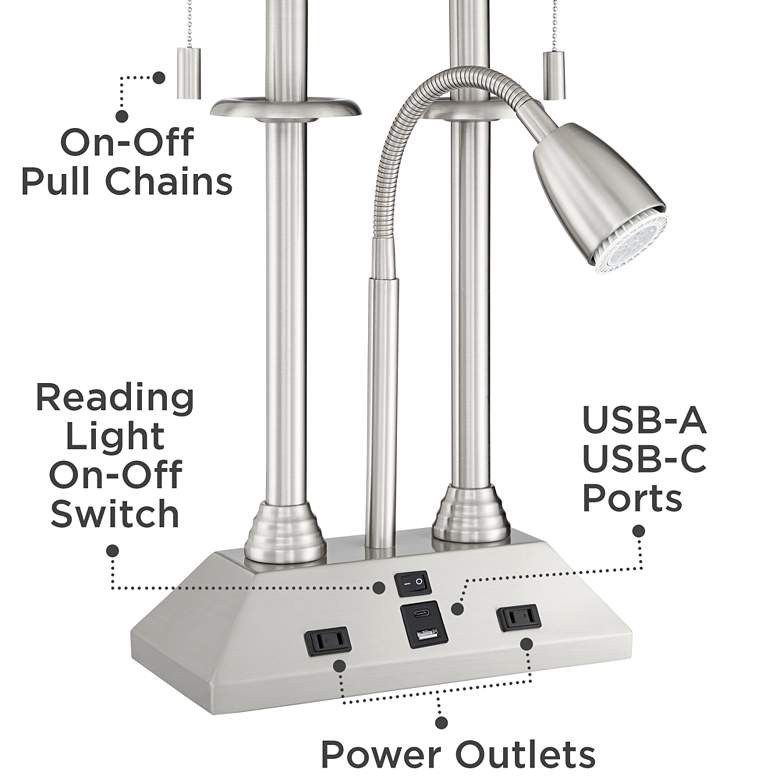 Image 6 Possini Euro Dexter 26" Nickel Desk Lamp with USB Ports and Outlets more views