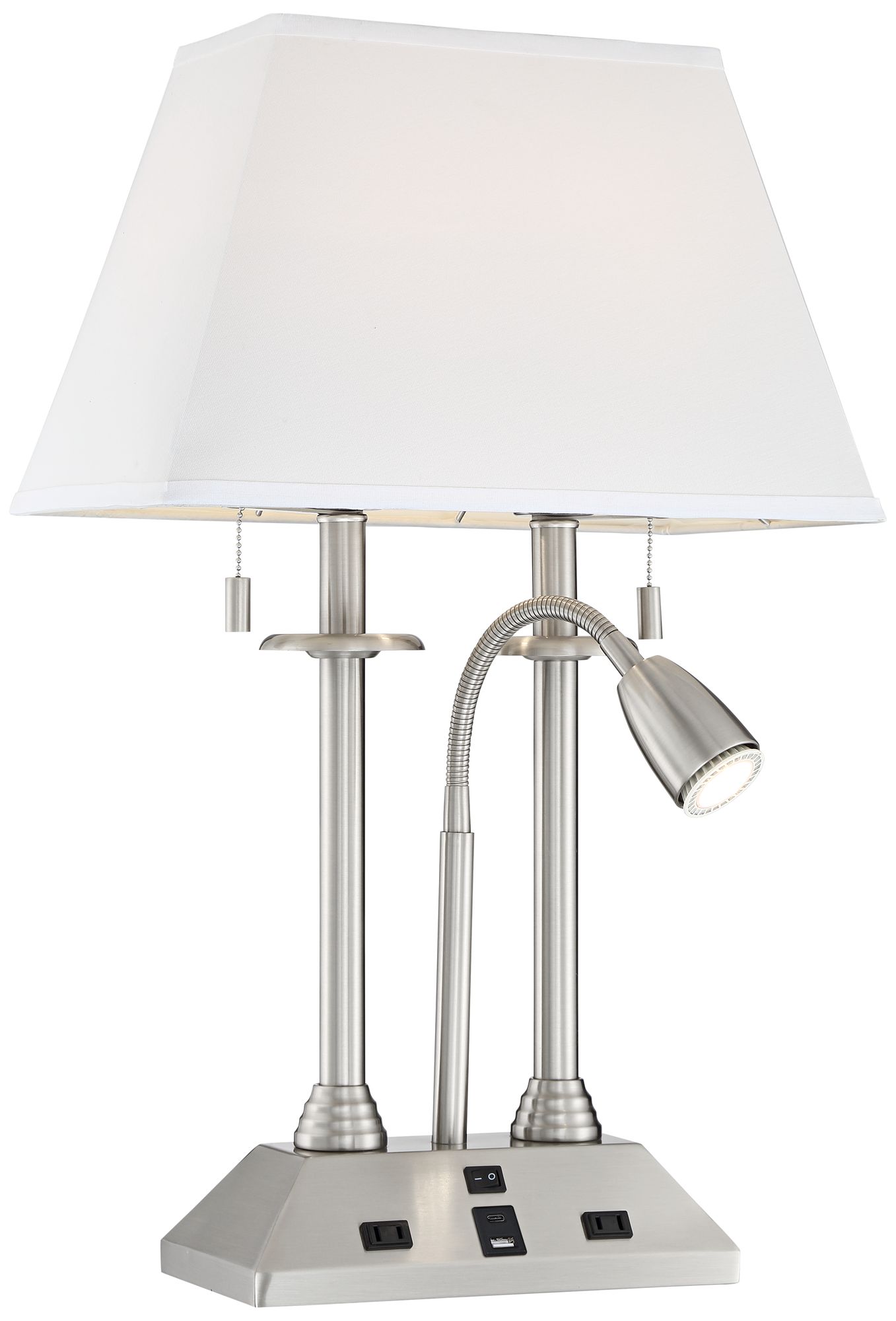 Possini Euro Dexter 26" Nickel Desk Lamp with USB Ports and Outlets