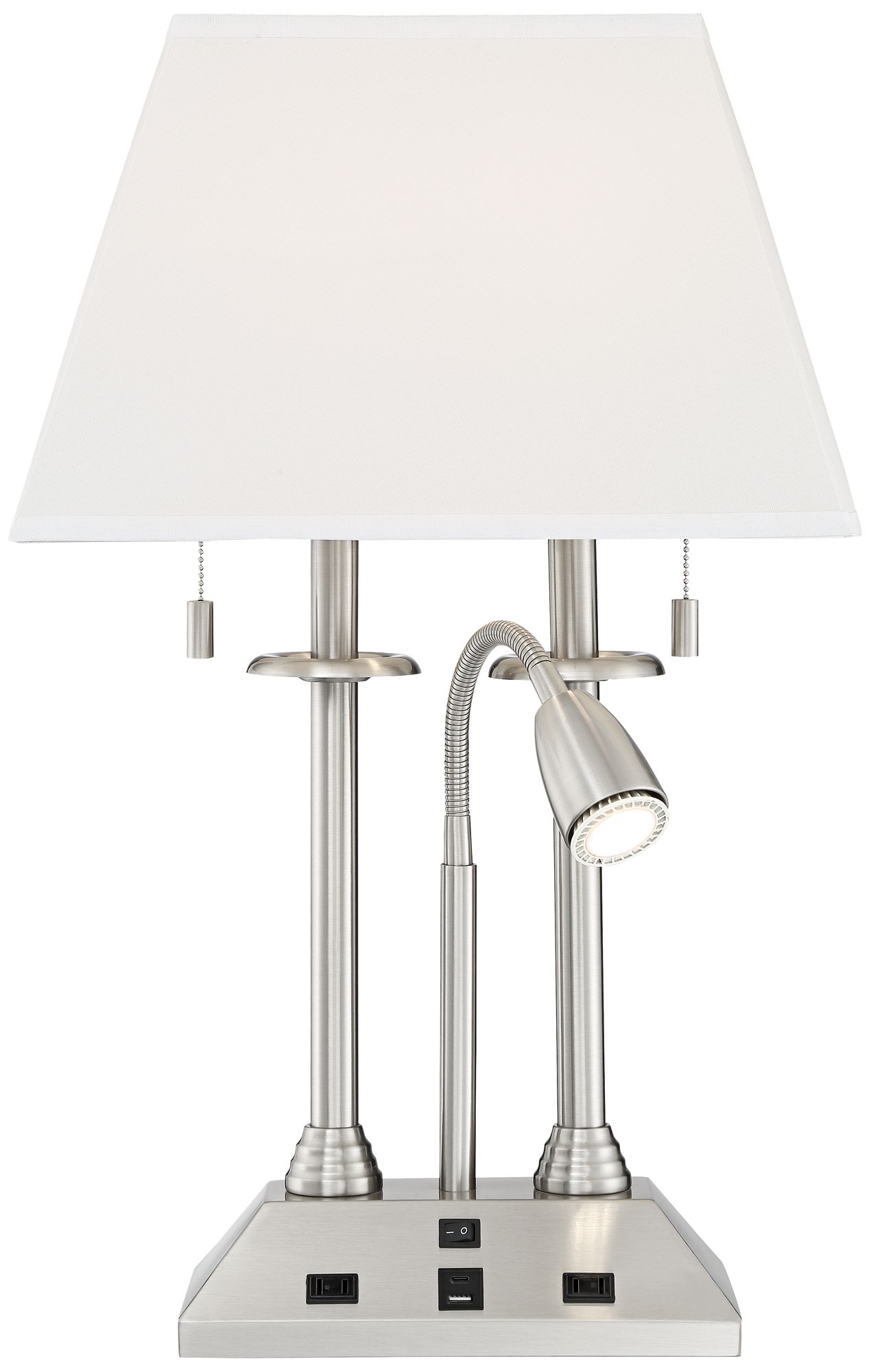 Possini Euro Dexter 26" Nickel Desk Lamp with USB Ports and Outlets