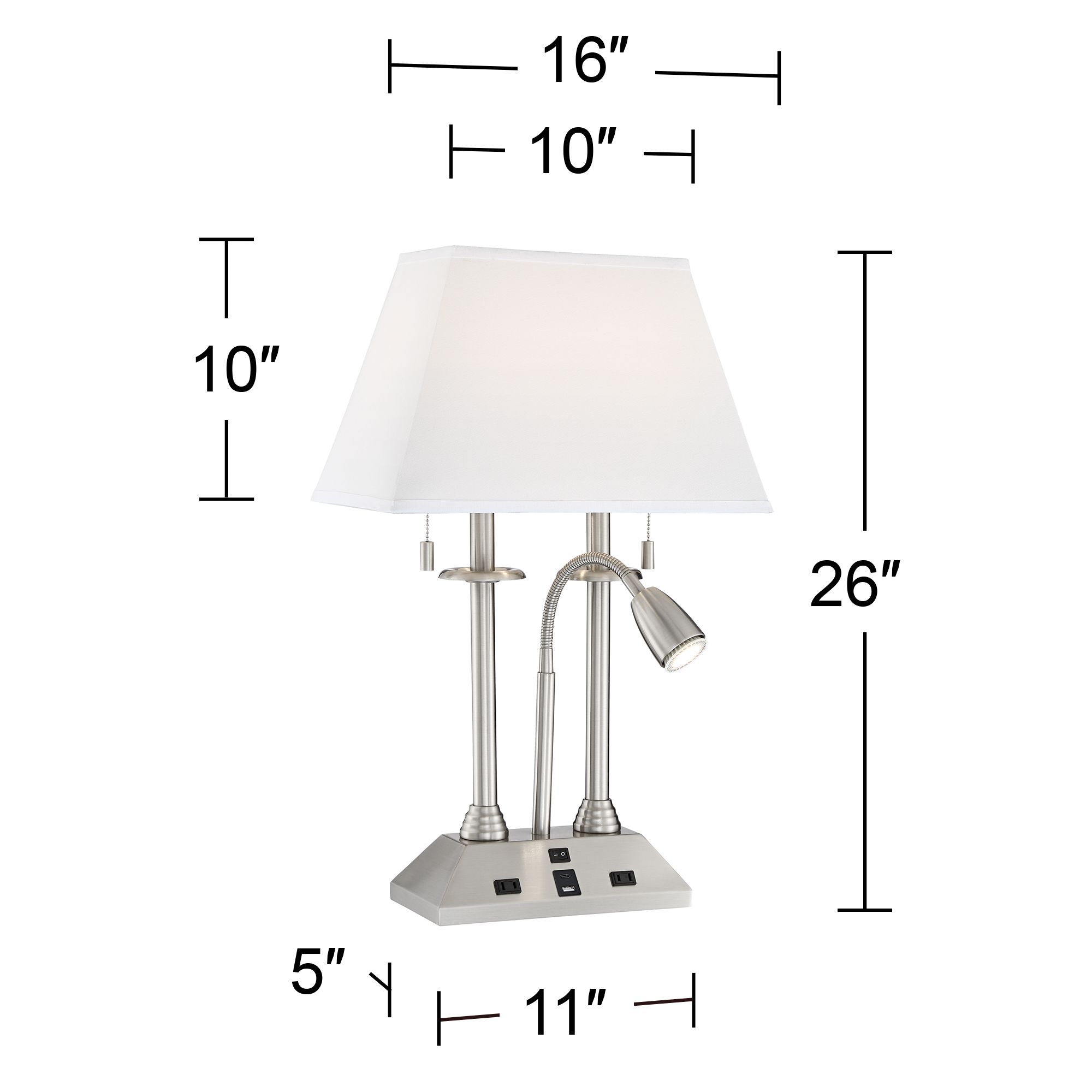Possini Euro Dexter 26" Nickel Desk Lamp with USB Ports and Outlets