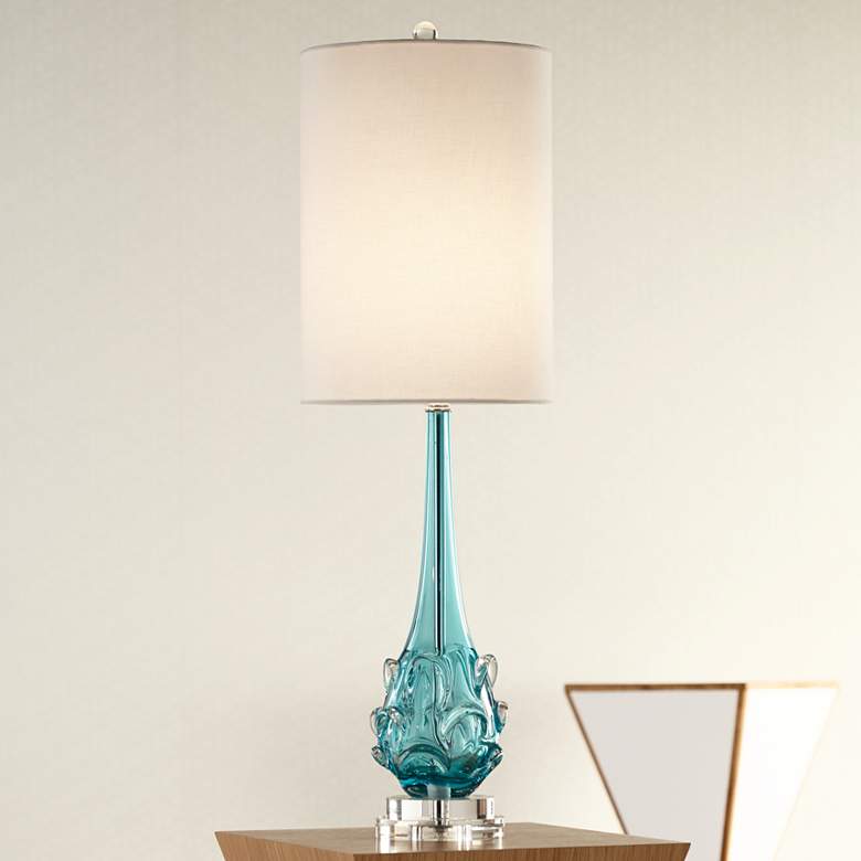 Image 1 Possini Euro Dinah Modern Blue Art Glass Table Lamp