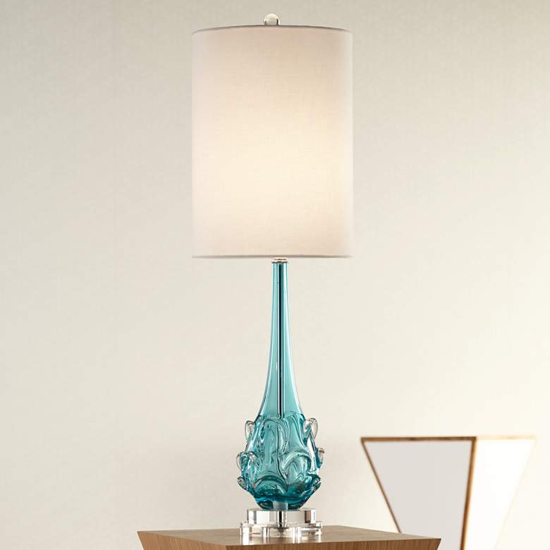 Image 2 Possini Euro Dinah Modern Blue Art Glass Table Lamp