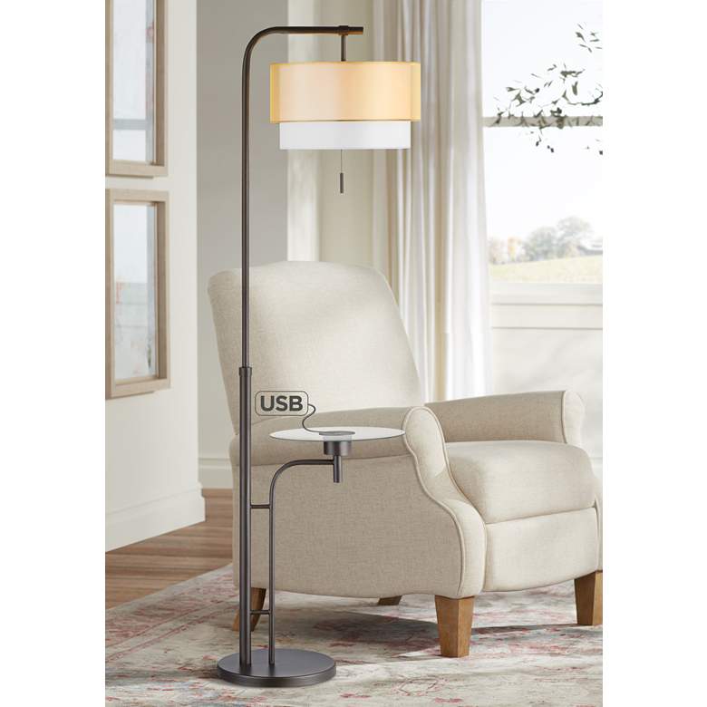 Image 1 Possini Euro Dion Bronze Tray Table USB Floor Lamp