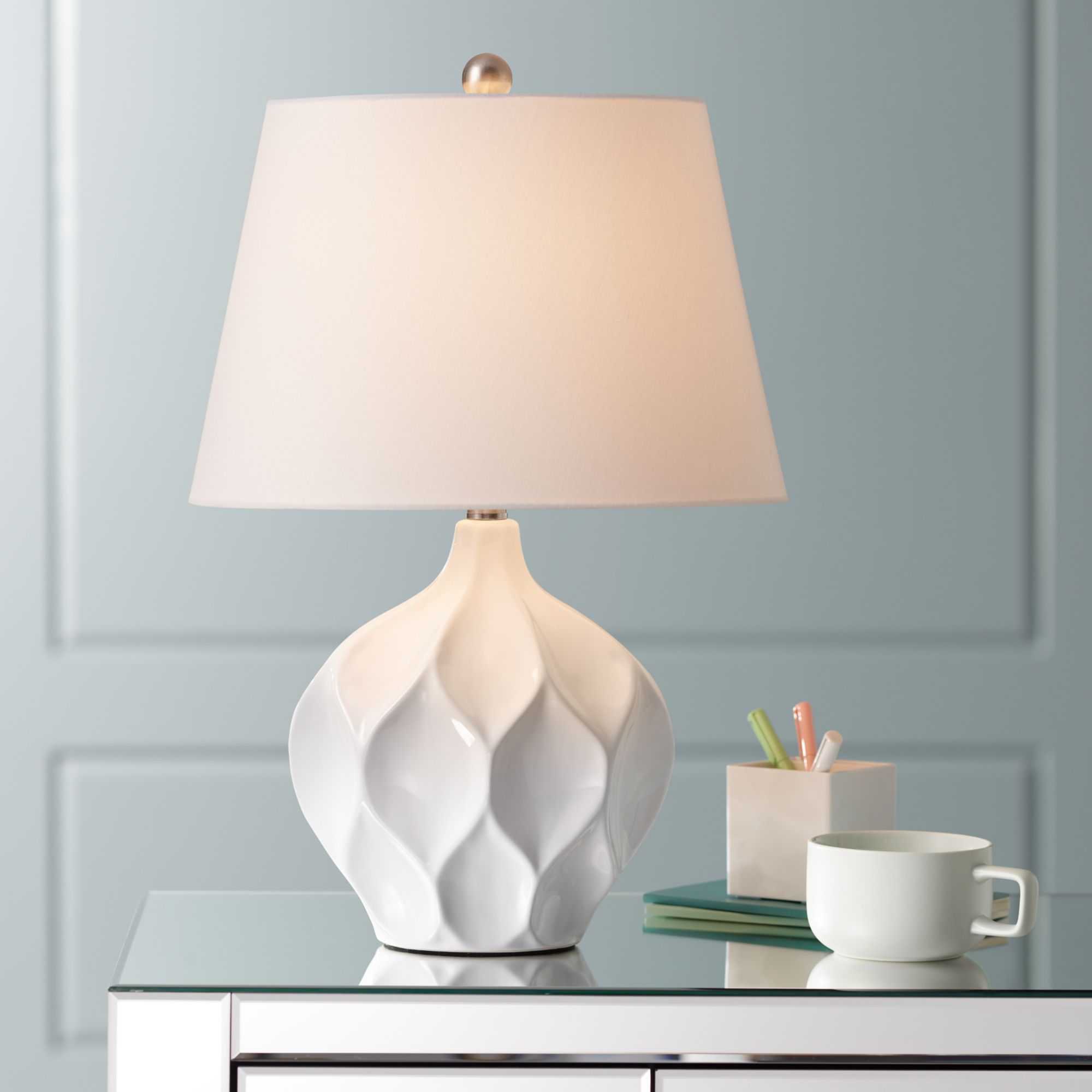 Image 7 Possini Euro Dobbs 22 1/2" White Ceramic Modern Table Lamps Set of 2 more views