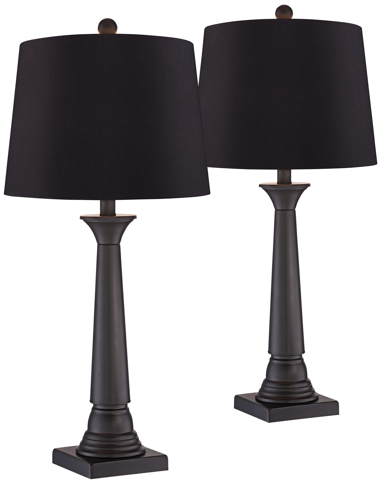 Possini Euro Dolbey 28" Bronze Column Black Shade Table Lamps Set of 2