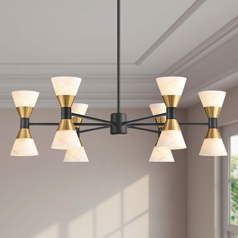 Image 1 Possini Euro Domino 32" Black and Brass 12-Light Modern Chandelier