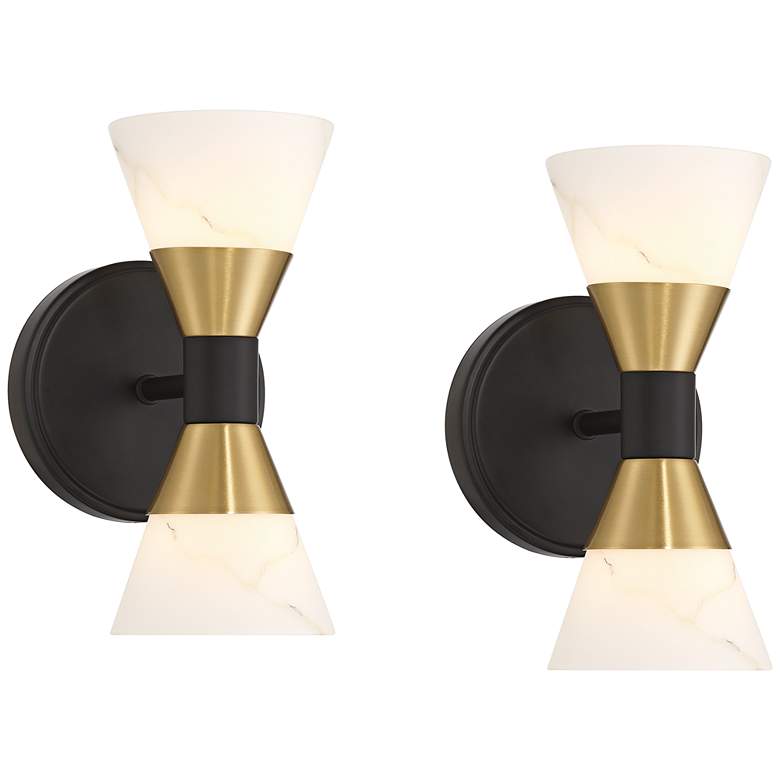 Image 2 Possini Euro Domino 9 1/2"H Black Brass 2-Light Wall Sconce Set of 2