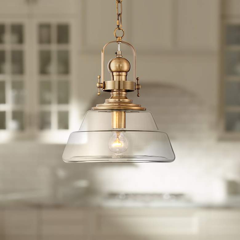 Image 1 Possini Euro Donovan 13" Antique Brass and Clear Glass Pendant Light