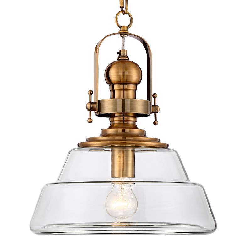 Image 3 Possini Euro Donovan 13 inch Antique Brass and Clear Glass Pendant Light more views