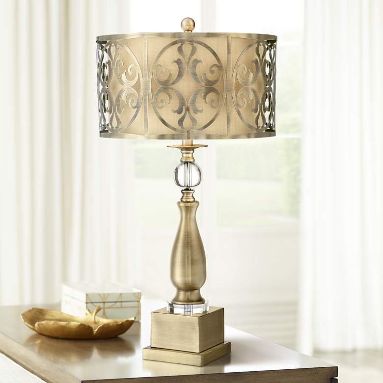 Image 1 Possini Euro Doris 30 1/2" Brass Double Shade Candlestick Table Lamp