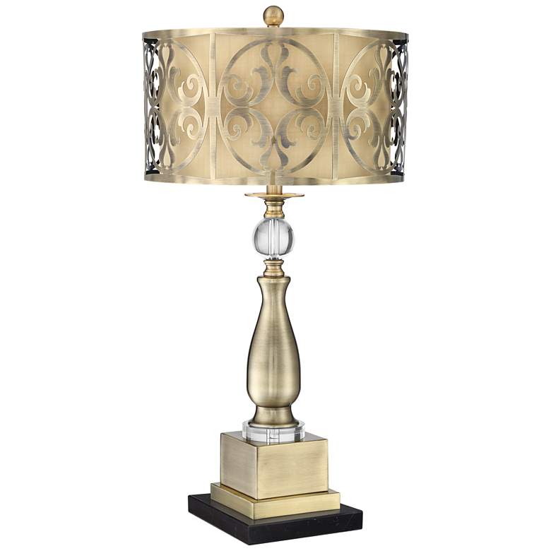 Image 1 Possini Euro Doris 30 1/2 inch Brass Table Lamp with Black Marble Riser