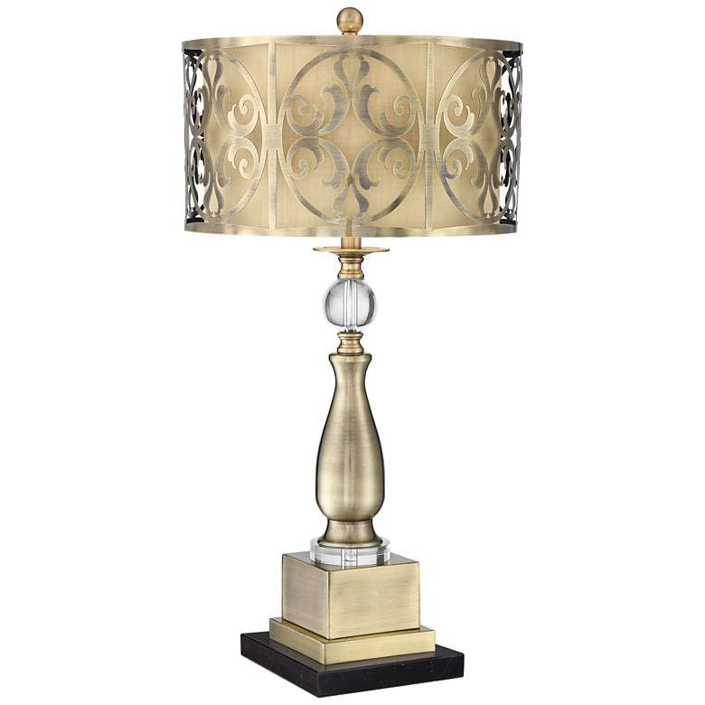 Image 1 Possini Euro Doris 30 1/2" Brass Table Lamp with Black Marble Riser
