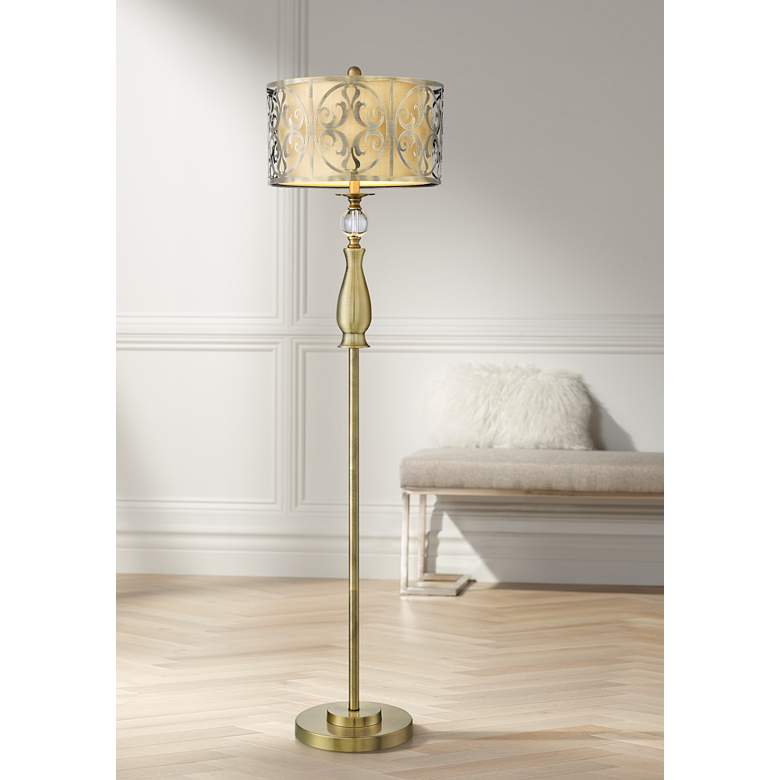 Image 1 Possini Euro Doris Antique Brass Floor Lamp