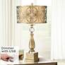 Possini Euro Doris Brass Candlestick Table Lamp with Dimmer with USB Port
