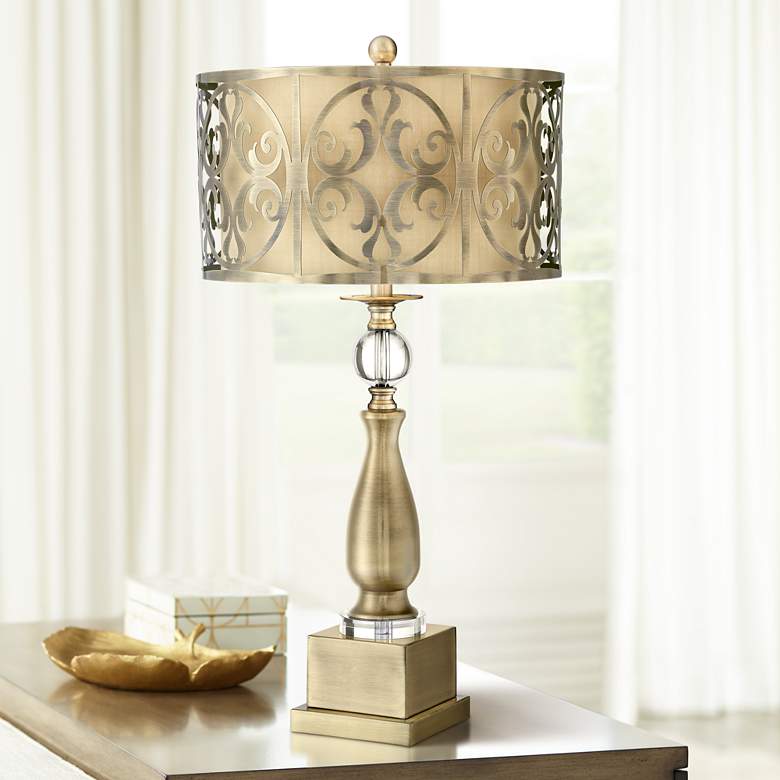 Possini Euro Doris Brass Metal Candlestick Table Lamp