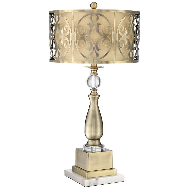 Image 1 Possini Euro Doris Brass Metal Table Lamp with Square White Marble Riser