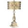 Possini Euro Doris Brass Metal Table Lamp with Square White Marble Riser
