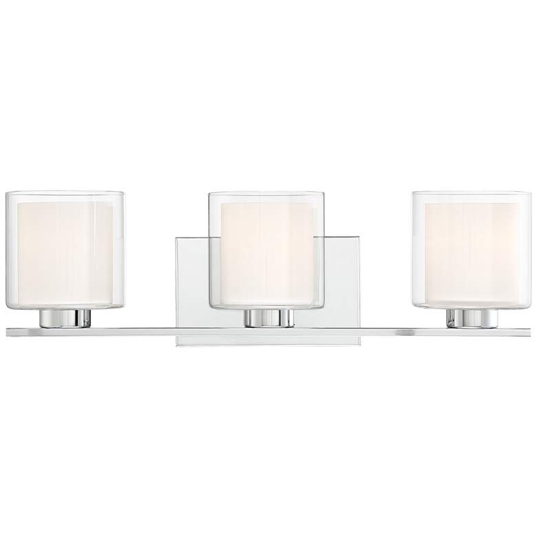 Image 2 Possini Euro Dorris 22" Wide Double Glass 3-Light Chrome Bath Light
