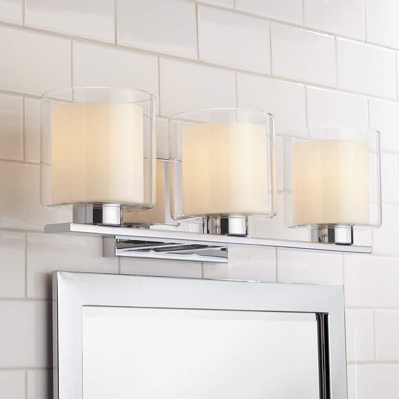 Image 1 Possini Euro Dorris 22" Wide Double Glass 3-Light Chrome Bath Light