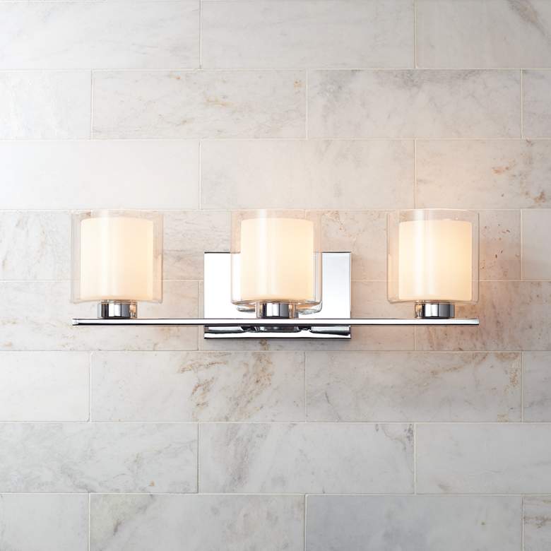 Image 7 Possini Euro Dorris 22" Wide Double Glass 3-Light Chrome Bath Light more views