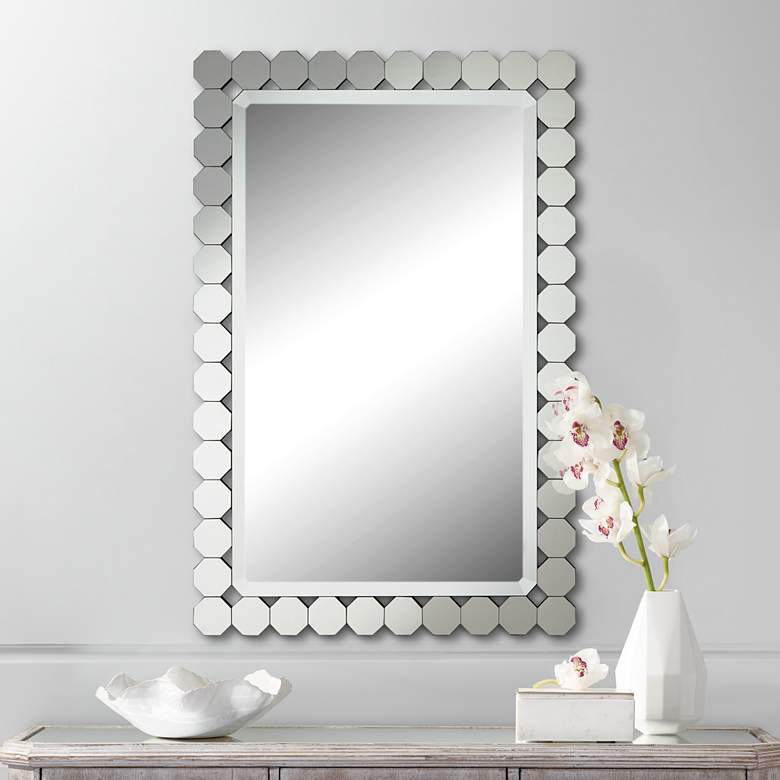 Image 1 Possini Euro Dottie 24 inch x 36 inch Octagon Frame Wall Mirror