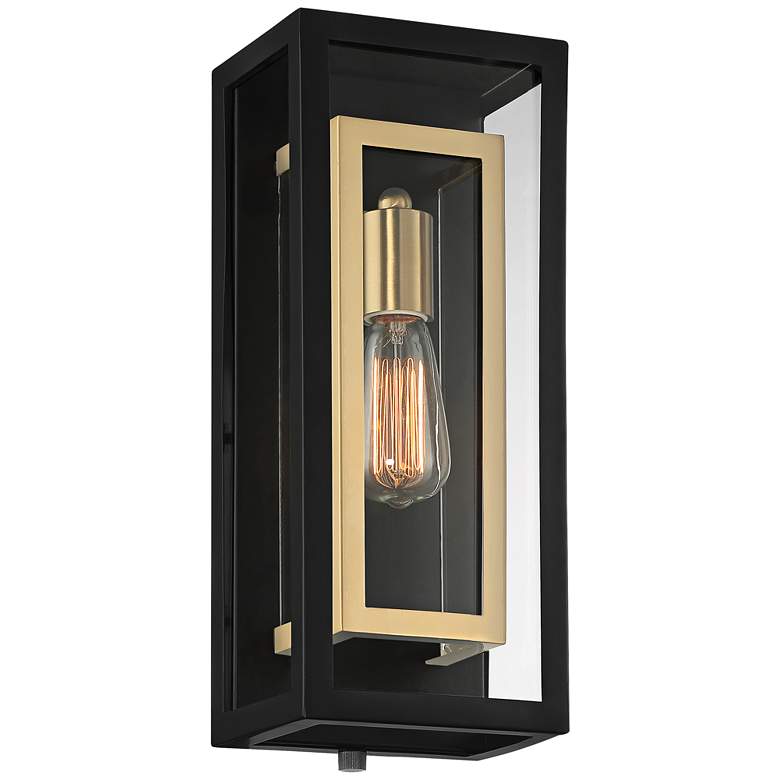 Image 2 Possini Euro Double Box 15 1/2" Black and Brass Outdoor Wall Light