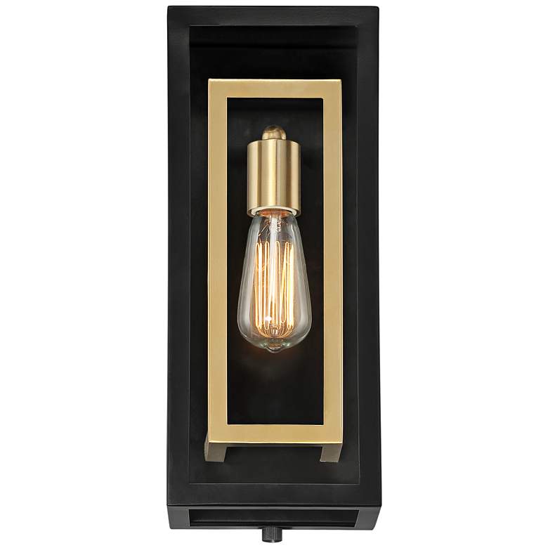 Image 4 Possini Euro Double Box 15 1/2" Black and Brass Outdoor Wall Light more views