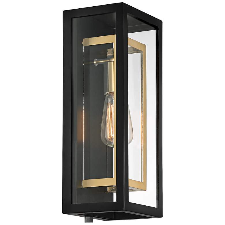 Possini Euro Double Box 15 1/2&quot; Black and Brass Outdoor Wall Light more views