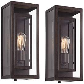 Image2 of Possini Euro Double Box 15 1/2" Bronze Outdoor Wall Lights Set of 2