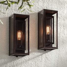 Image1 of Possini Euro Double Box 15 1/2" Bronze Outdoor Wall Lights Set of 2