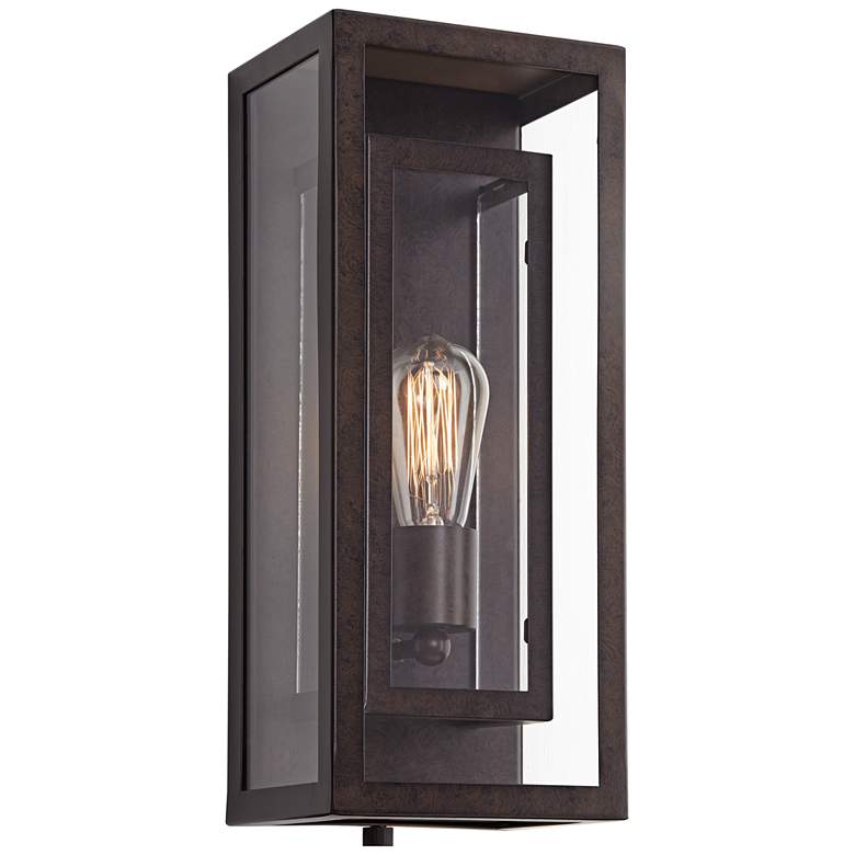 Possini Euro Double Box 15 1/2&quot; Glass and Bronze Outdoor Wall Light
